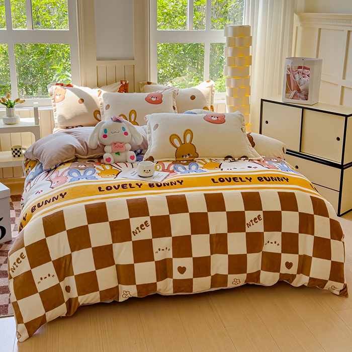 91家纺网 家纺一手货源 找家纺 狂想家 2025新款加厚牛奶绒卡通印花四件套 可爱兔