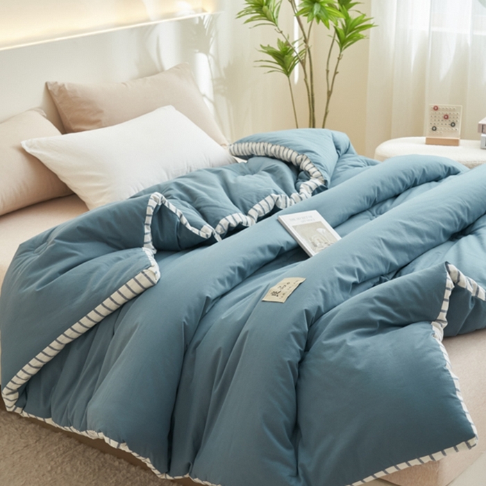 91家纺网 家纺一手货源 找家纺 2024新款b类简约条纹立体大豆纤维冬被被子被芯 条纹立体-黛蓝