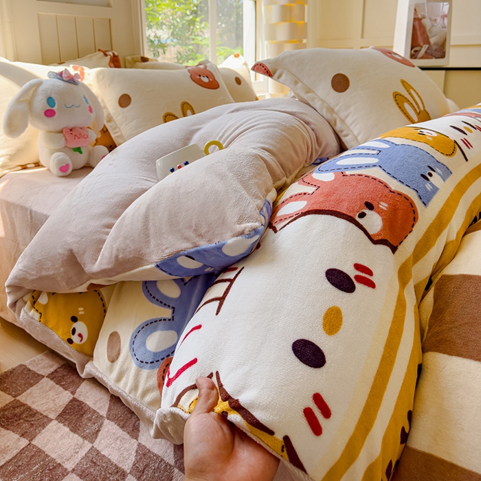 91家纺网 家纺一手货源 找家纺 狂想家 2025新款加厚牛奶绒卡通印花四件套 可爱兔