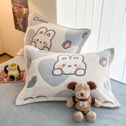 倾慕家纺 2024新款加厚保暖6D立体雪花绒系列-单枕套 波波兔