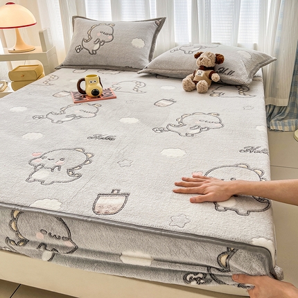 倾慕家纺 2024新款加厚保暖6D立体雪花绒系列-单床笠 奶茶小龙灰