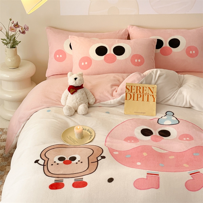 91家纺网 家纺一手货源 找家纺 星座家纺 2025新款大版卡通牛奶绒四件套 甜甜圈