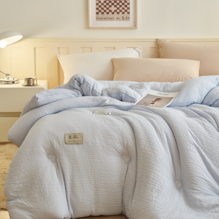 91家纺网 家纺一手货源 找家纺 子由 2024新款b类韩系邹邹格大豆纤维冬被被子被芯 邹邹格-蓝灰