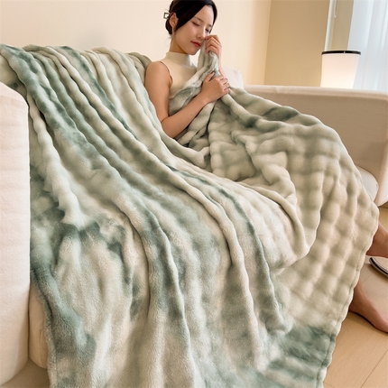 91家纺网 家纺一手货源 找家纺 （总）兄弟坊 2025新款双面兔毛印花毛毯 午睡毯 盖毯