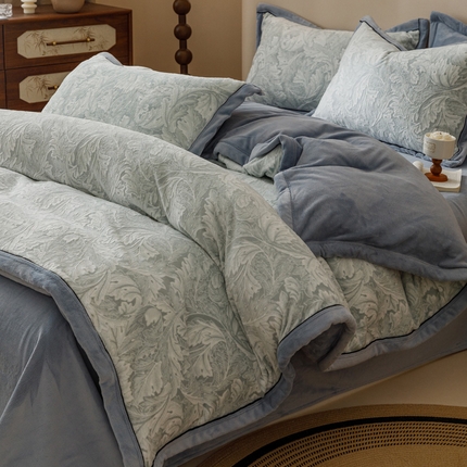 2024新款牛奶绒染色雕花可拆洗冬被被子被芯 连枝