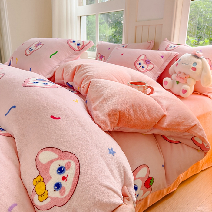 91家纺网 家纺一手货源 找家纺 狂想家 2025新款加厚牛奶绒卡通印花四件套 幸运狐狸