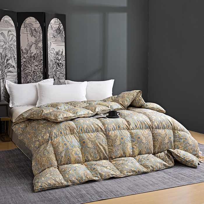 91家纺网 家纺一手货源 找家纺 华盛羽绒被壳 2024新款华盛糯棉印花羽毛被鹅绒被主推款 宫羽