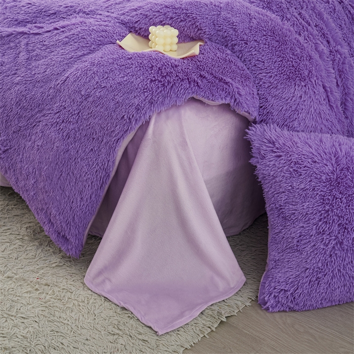 91家纺网 家纺一手货源 找家纺 品尚嘉家纺2025新款纯色水貂绒四件套长毛绒保暖套件浅紫