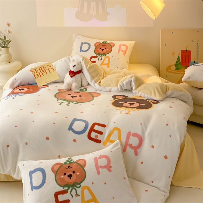 91家纺网 家纺一手货源 找家纺 星座家纺 2025新款大版卡通牛奶绒四件套 点点熊