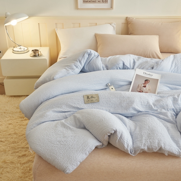 91家纺网 家纺一手货源 找家纺 子由 2024新款b类韩系邹邹格大豆纤维冬被被子被芯 邹邹格-蓝灰