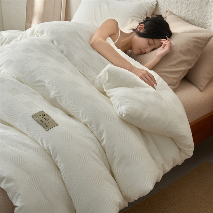 91家纺网 家纺一手货源 找家纺 2024新款b类100%纯棉水洗棉提花大豆纤维冬被 纯棉-方格华夫格