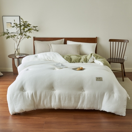 子由 2024新款双层皱皱纱大豆纤维冬被被子被芯 双层纱-白+青绿