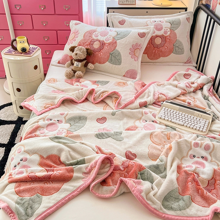 91家纺网 家纺一手货源 找家纺 倾慕家纺 2024新款加厚保暖6D立体雪花绒系列-毛毯 花园