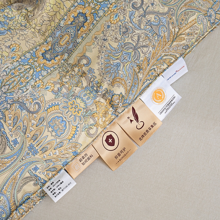 91家纺网 家纺一手货源 找家纺 华盛羽绒被壳 2024新款华盛糯棉印花羽毛被鹅绒被主推款 宫羽