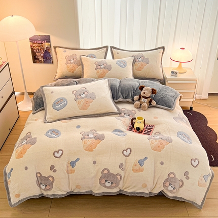 倾慕家纺 2024新款加厚保暖6D立体雪花绒系列-单被套 奶酪小熊