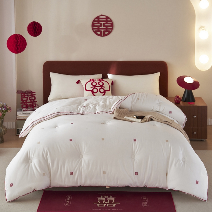 91家纺网 家纺一手货源 找家纺 （总）2024新款吾家有喜抗菌婚庆被 被子被芯