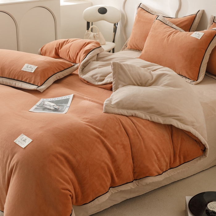 91家纺网 家纺一手货源 找家纺 2024新款牛奶绒双拼可拆洗冬被被子被芯 双拼可拆洗-焦糖+米驼