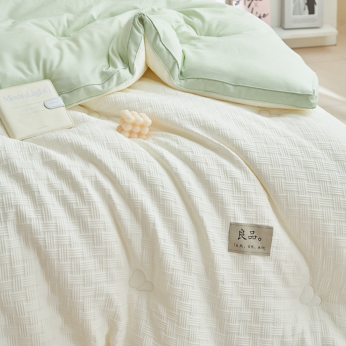 91家纺网 家纺一手货源 找家纺 2024新款b类针织良品格大豆纤维冬被被子被芯 良品格-白+绿