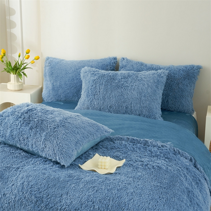 91家纺网 家纺一手货源 找家纺 品尚嘉家纺2025新款纯色水貂绒四件套长毛绒保暖套件雾兰