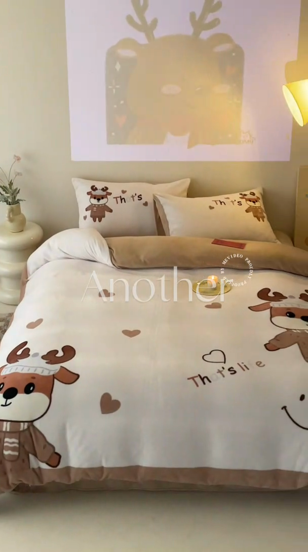 91家纺网 家纺一手货源 找家纺 星座家纺 2025新款大版卡通牛奶绒四件套 圣诞小鹿