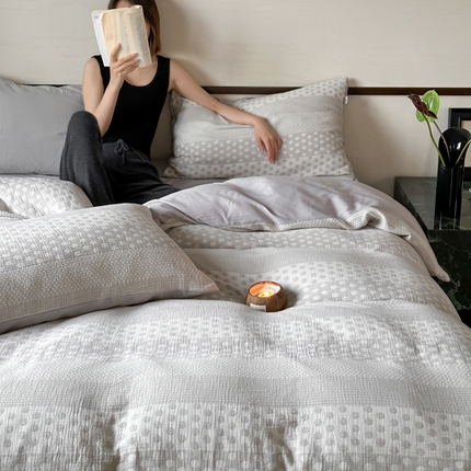 玛奇朵 2024新品韩国A类色织简约双面波点提花双层皱皱纱-波尔卡舞曲 波尔卡舞曲-灰