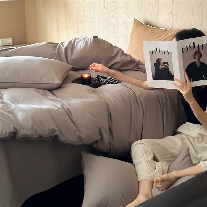 91家纺网 家纺一手货源 找家纺 三味舒屋 2024秋冬美拉德色系50s全棉磨毛四件套-棚拍详情图 拉斯灰