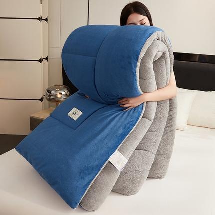 91家纺网 家纺一手货源 找家纺 梦恬佳 2024新款牛奶绒羊羔绒冬被被子被芯 蓝灰色