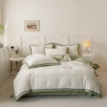 2024新款牛奶绒双拼可拆洗冬被被子被芯 双拼可拆洗-米白+浅水绿