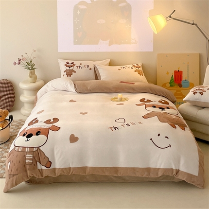 91家纺网 家纺一手货源 找家纺 星座家纺 2025新款大版卡通牛奶绒四件套 圣诞小鹿