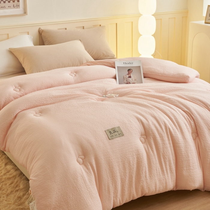 91家纺网 家纺一手货源 找家纺 子由 2024新款b类韩系邹邹格大豆纤维冬被被子被芯 邹邹格-浅粉