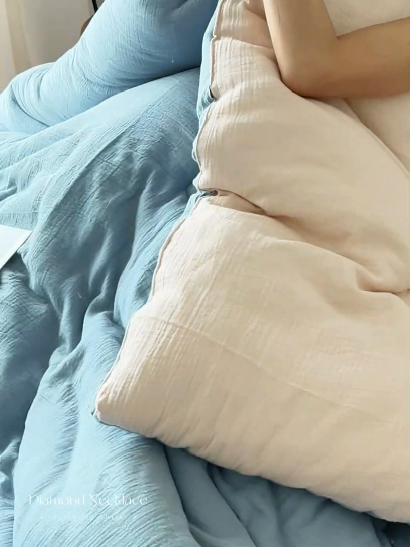 91家纺网 家纺一手货源 找家纺 子由 2024新款双层皱皱纱大豆纤维冬被被子被芯 双层纱-繁星蓝