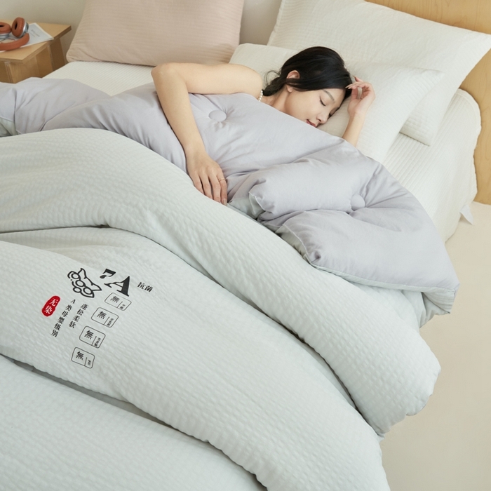 91家纺网 家纺一手货源 找家纺 子由 2024新款b类泡泡格7A抗菌大豆纤维冬被被子被芯 泡泡格-浅灰