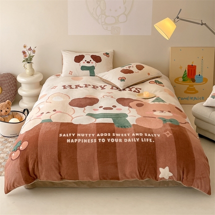 91家纺网 家纺一手货源 找家纺 星座家纺 2025新款大版卡通牛奶绒四件套 快乐小熊