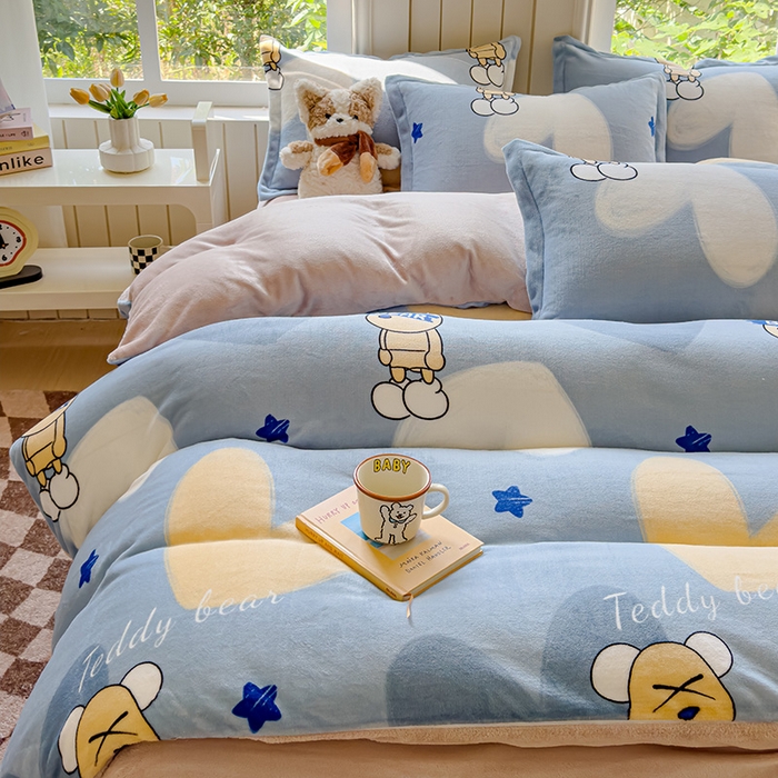 91家纺网 家纺一手货源 找家纺 狂想家 2025新款加厚牛奶绒卡通印花四件套 泰迪熊