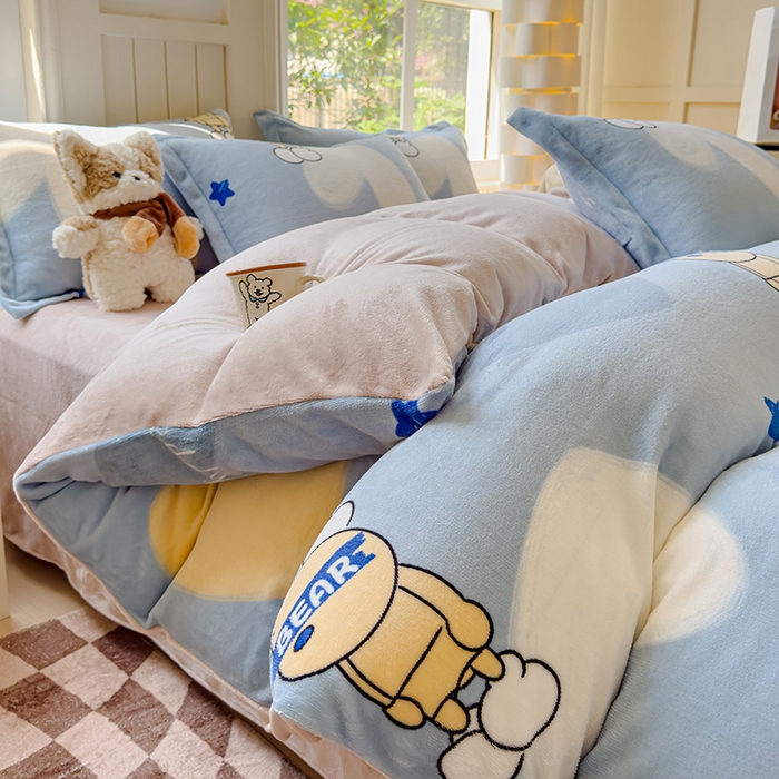 91家纺网 家纺一手货源 找家纺 狂想家 2025新款加厚牛奶绒卡通印花四件套 泰迪熊