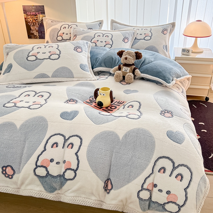 91家纺网 家纺一手货源 找家纺 倾慕家纺 2024新款加厚保暖6D立体雪花绒系列-单枕套 波波兔