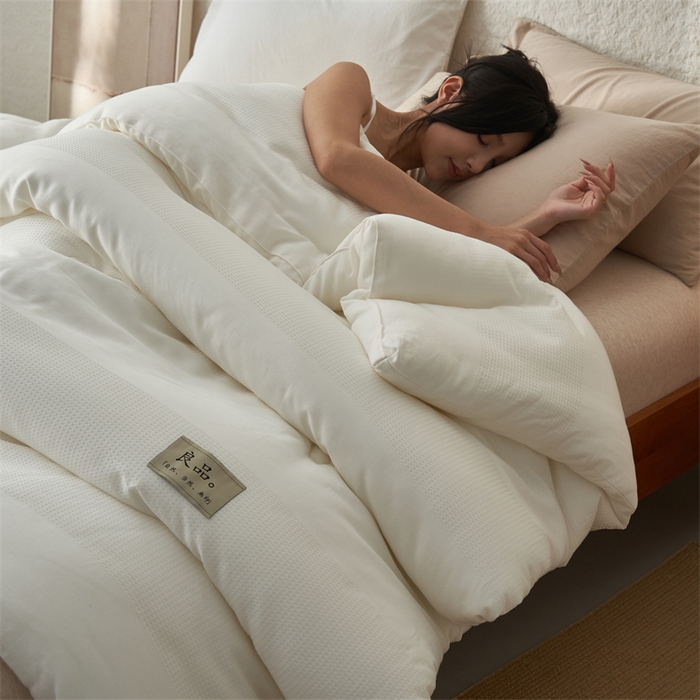 91家纺网 家纺一手货源 找家纺 2024新款b类100%纯棉水洗棉提花大豆纤维冬被 纯棉-条纹华夫格