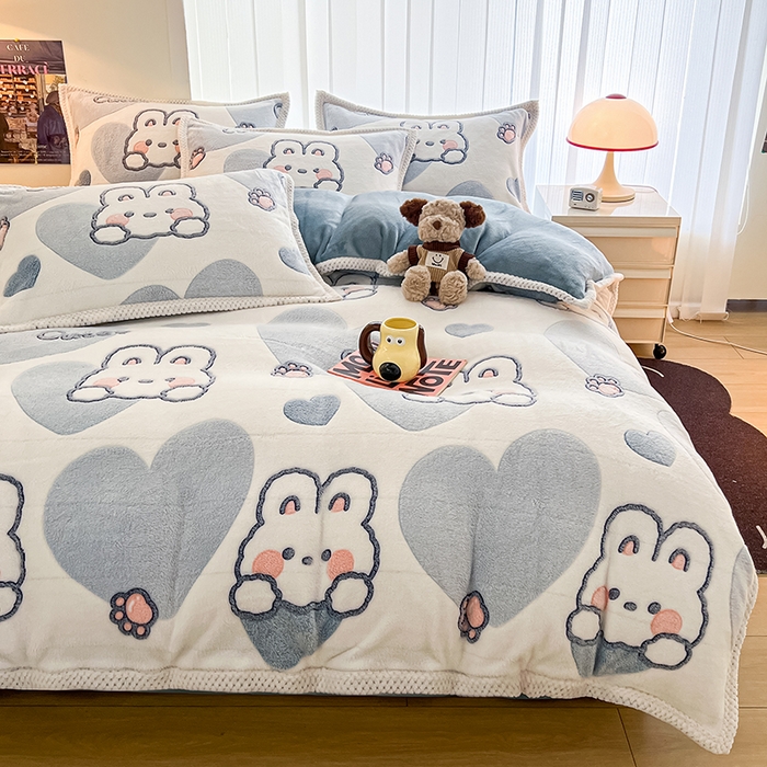 91家纺网 家纺一手货源 找家纺 倾慕家纺 2024新款加厚保暖6D立体雪花绒系列-单枕套 波波兔