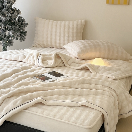 91家纺网 家纺一手货源 找家纺 （总）欧邦 新款泡泡绒仿兔毛牛奶绒床笠可搭配同款毛毯（外贸供货）