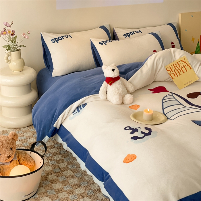 91家纺网 家纺一手货源 找家纺 星座家纺 2025新款大版卡通牛奶绒四件套 船长狗狗