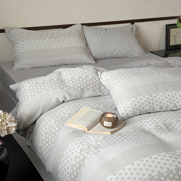 91家纺网 家纺一手货源 找家纺 玛奇朵 2024新品韩国A类色织简约双面波点提花双层皱皱纱-波尔卡舞曲 波尔卡舞曲-灰