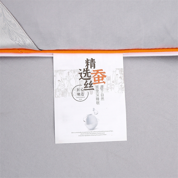 91家纺网 家纺一手货源 找家纺 恒鑫 2025新款全棉绣花桑蚕丝冬被春秋被拉链二合一子母被 夏云灰