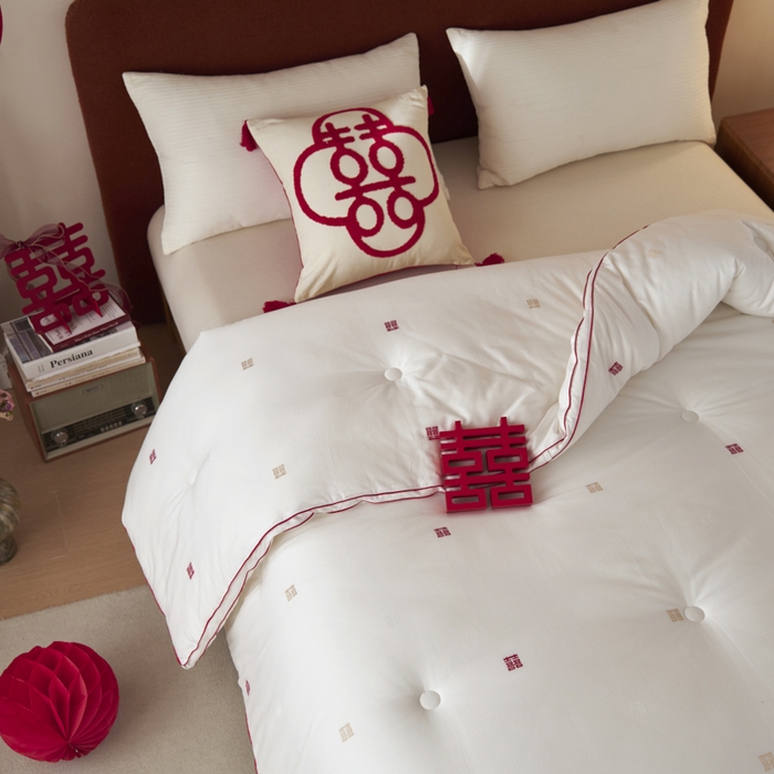 91家纺网 家纺一手货源 找家纺 （总）2024新款吾家有喜抗菌婚庆被 被子被芯