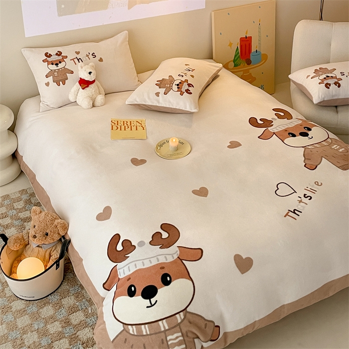 91家纺网 家纺一手货源 找家纺 星座家纺 2025新款大版卡通牛奶绒四件套 圣诞小鹿