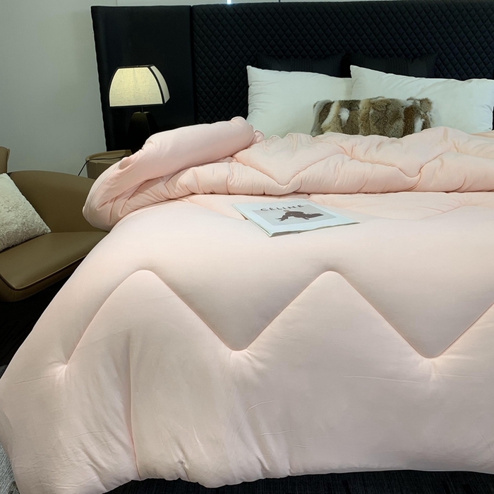 91家纺网 家纺一手货源 找家纺 奈萝家纺 2024新款超柔针织四季恒温春秋被冬被被子被芯 粉色