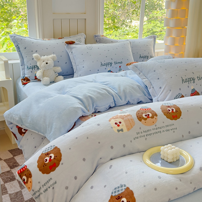 91家纺网 家纺一手货源 找家纺 狂想家 2025新款加厚牛奶绒卡通印花四件套 趣多多