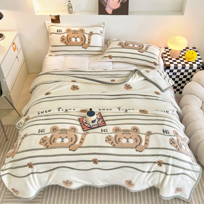 91家纺网 家纺一手货源 找家纺 倾慕家纺 2024新款加厚保暖6D立体雪花绒系列-毛毯 欢乐小虎