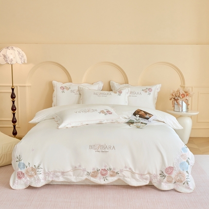 91家纺网 家纺一手货源 找家纺 （总）紫桐 Lila lndus 2025新款50s双股长绒棉居家系列四件套-花间溢彩