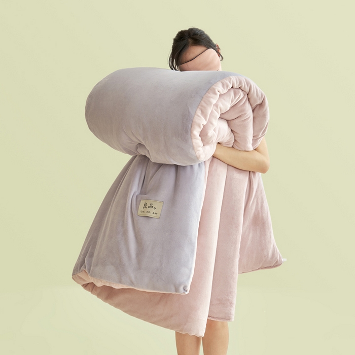 91家纺网 家纺一手货源 找家纺 2024新款双面牛奶绒德绒拼色冬被四件套 德绒拼色-浅紫