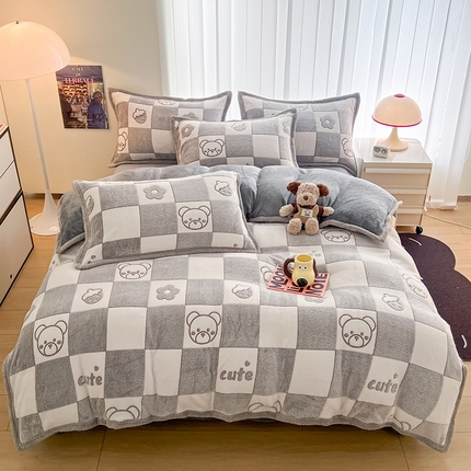倾慕家纺 2024新款加厚保暖6D立体雪花绒系列-单被套 北欧小熊